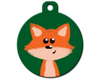 Cute Custom Pet ID Tag - Fox - on the front, your contact info on the back