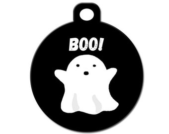 Cute Custom Pet ID Tag - Ghost - on the front, your contact info on the back