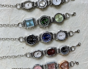 Women’s Multi Watch Bracelet – Silver Tone Charm Watch Bracelet with Multiple Mini Watch Faces, Quartz Bracelet Watch Jewelry