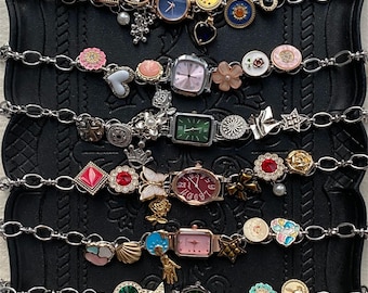 Vintage Charm Watch Bracelet & Choker | Handmade Multi-Charm Watch Jewelry | Statement Chain Watch Necklace, Button Watch Bracelet