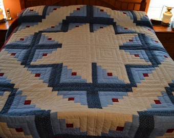 Handmade and Hand Quilted Amish Star in the Cabin 85" by 110"