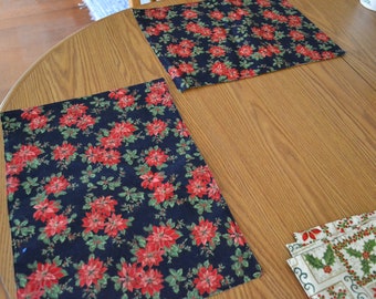 Holiday Poinsettia Holly Reversible Christmas Placemats - set of 2