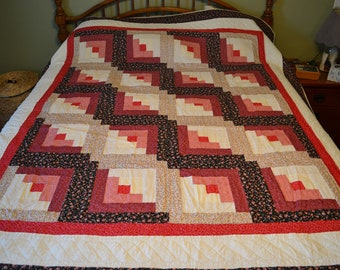 Handmade and Hand Quilted Amish Log Cabin Fields & Furrows 68" by 81"