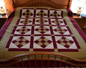 Handmade and Hand Quilted Amish 9 Block on a Square 78"x 91"