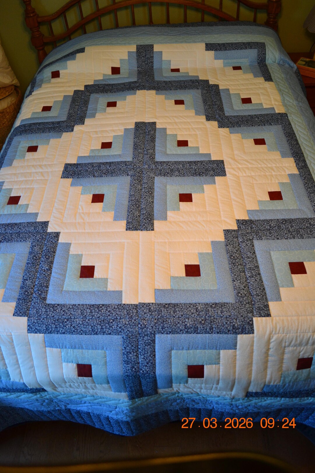 Handmade and Hand Quilted Log Cabin Barn Raising Pattern 84" X 109" - Etsy