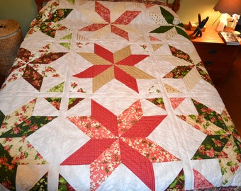Handmade and Hand Quilted Amish Dancing Stars 93"x 96"