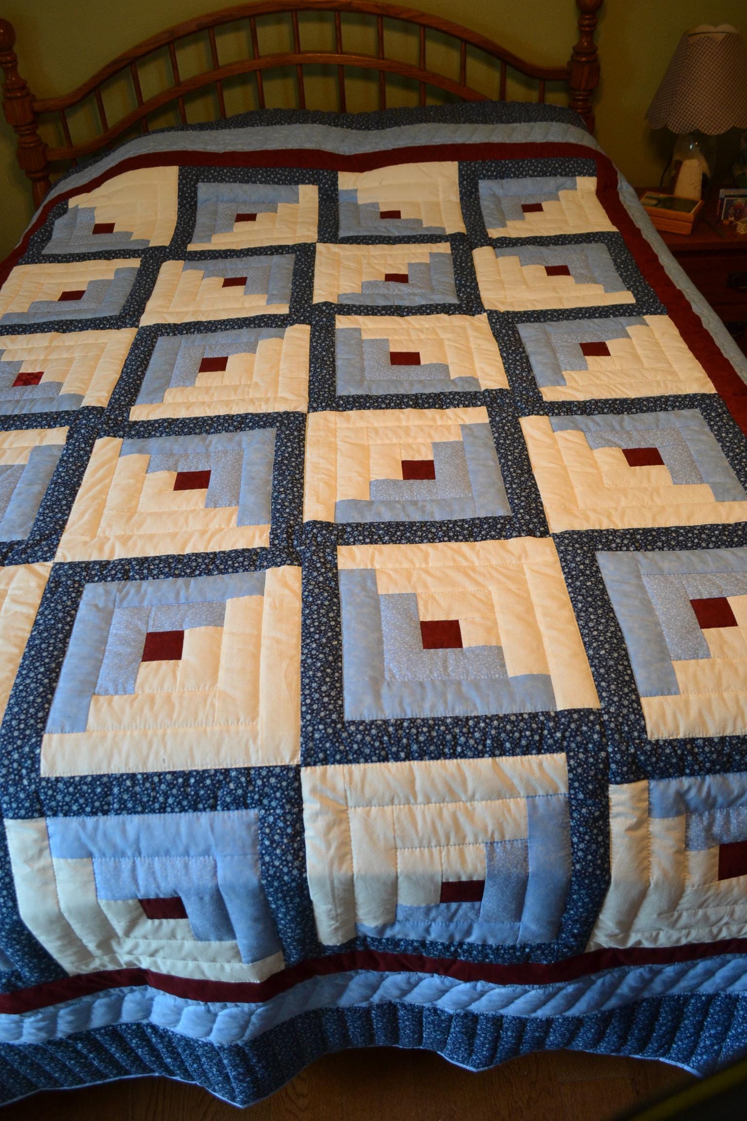 Blue log cabin quilt - Etsy 日本