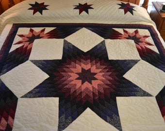 Handmade and Hand Quilted Amish Diamond Star  106"x 115"