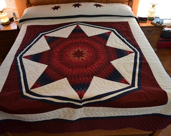 Handmade and Hand Quilted Amish Octagon Star  105"x 114"