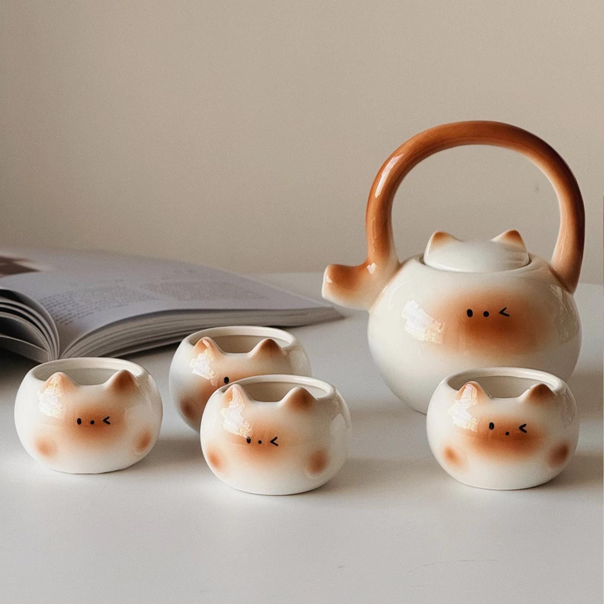 Siamese Cat Teapot Set: Ceramic Kettle & Teacups - Gift for Cat Lovers ...