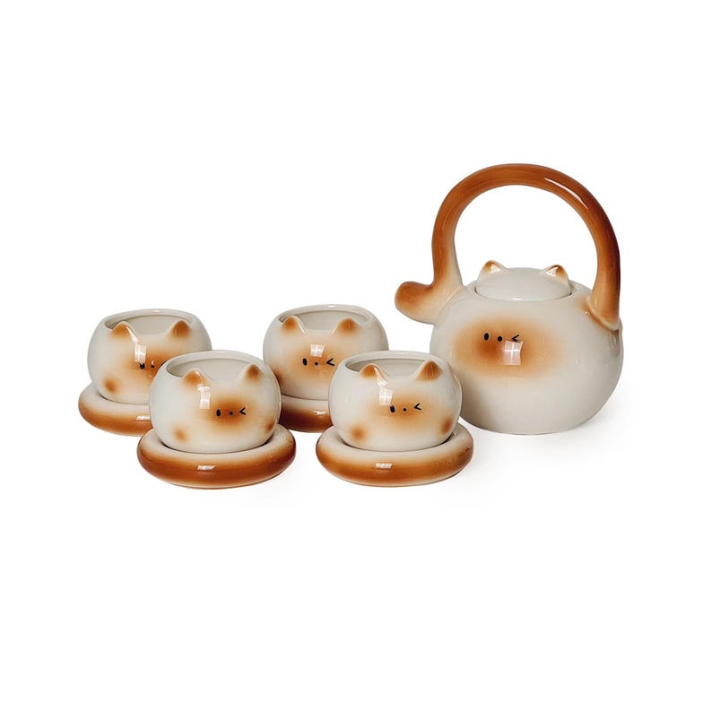 Siamese Cat Teapot Set: Ceramic Kettle & Teacups - Gift for Cat Lovers ...