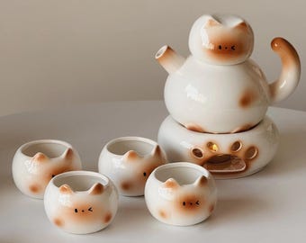 招き猫の陶器製ティーセット、招き猫ティーポットとカップ - Etsy 日本