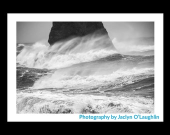 Black Sand Beach, Iceland (Reynisfjara) - Ocean - Sea Mist - Landscape- Black & White Photograph