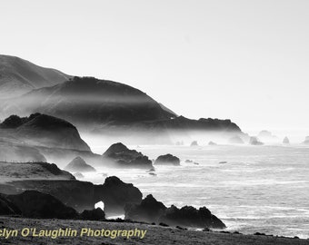 Big Sur, California - Fog - Landscape- Black & White Photograph