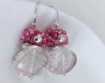 Mesmerizing Rose Quartz & Tourmaline Earrings in Sterling Silver - Embrace Your Inner Light and Passion