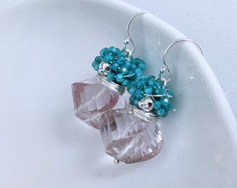 Mesmerizing Rose Quartz & Emerald Earrings in Sterling Silver - Embrace Your Inner Light and Passion