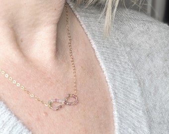 Delicate Watermelon Tourmaline Infinity Necklace