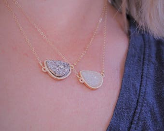 Druzy Necklace, Gold Chain Necklace, Personalized Pedant,  Gold Birthstone Necklace, 14K Gold Fill, pick your color, long chain necklace
