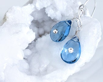 Sparkling Aquamarine Teardrop, Austrian Crystals, Sterling Silver Dazzle with the captivating beauty of aquamarine