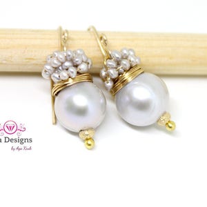 Freshwater Pearl earrings, earrings with big silver fresh water pearl and silver seed pearls image 4