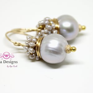 Freshwater Pearl earrings, earrings with big silver fresh water pearl and silver seed pearls image 5