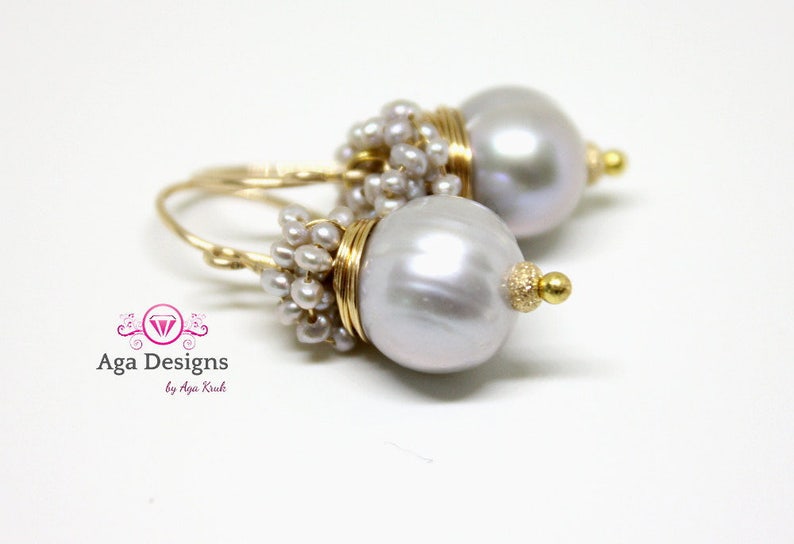 Freshwater Pearl earrings, earrings with big silver fresh water pearl and silver seed pearls image 5