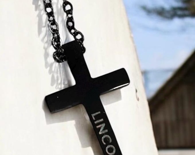 Engraved Cross Jewelry | Engraved Jewlery | Memorial Jewelry | Keepsake Jewlery | Black Cross  Necklace | Boy Jewlery