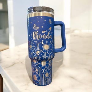 40oz Flower/Butterfly Tumbler, Personalized Engraved Tumblers, Personalized Gifts, 40oz Tumblers, 30oz Tumbler, Lasered Cups