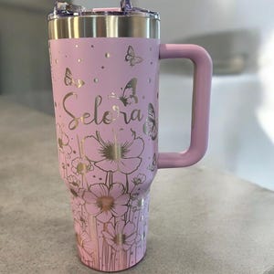 40oz Flower/Butterfly Tumbler, Personalized Engraved Tumblers, Personalized Gifts, 40oz Tumblers, 30oz Tumbler, Lasered Cups