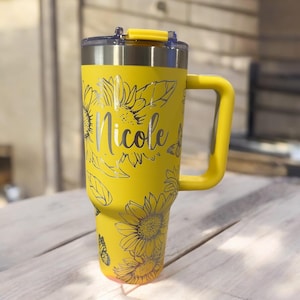 40oz Flower/Butterfly Tumbler, Personalized Engraved Tumblers, Personalized Gifts, 40oz Tumblers, 30oz Tumbler, Lasered Cups