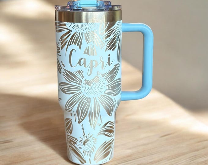 40oz Sunflower Tumbler, Personalized Engraved Tumblers, Personalized Gifts, 40oz Tumblers, 30oz Tumbler, Lasered Cups