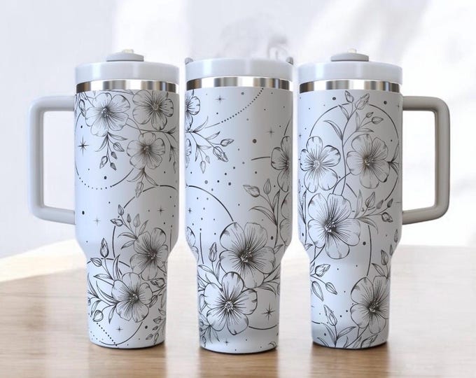 40oz Flower Tumbler, Personalized Engraved Tumblers, Personalized Gifts, 40oz Tumblers, Lasered Cups,Woman’s Cup