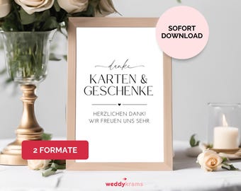 Cartello da tavolo regalo, cartello per regali e cartoline, cartello per matrimonio, modello PDF per matrimonio, cartello per decorazione matrimonio, modello digitale per matrimonio