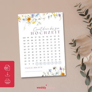 100 Day Wedding Countdown, Wedding Countdown Template, Wedding Printables, Digital Wedding Template, Wedding Template Download