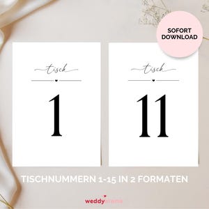 Tischnummern Hochzeit, Hochzeit Tischnummern, Tischkarten, Nummerierung Tische Hochzeit, Nummern 1-15, zum Ausdrucken