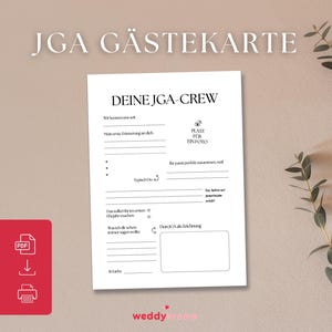 JGA Gästekarte zum Ausfüllen, Junggesellinnenabschied Vorlage, PDF Ausfüllkarte Braut, Erinnerungen JGA, digitales Produkt zum Ausdrucken