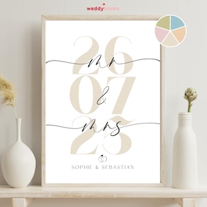 Wedding gift personalized with names and date for the bride and groom, personalized wedding poster, wall picture gift for the bride and groom, Mr&Mrs