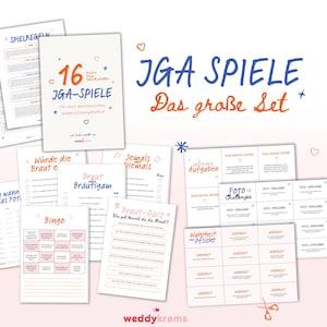 JGA game set, 16 JGA games, bridal shower games, bachelorette party games for women, lovely design, JGA games bundle, girls&#39; trip