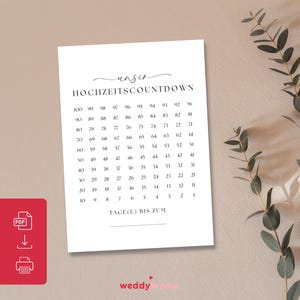 100 Day Wedding Countdown, Wedding Countdown Template, Wedding Printables, Digital Wedding Template, Wedding Template Download