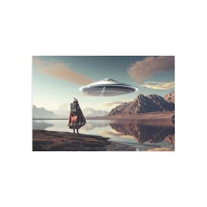 Postkarten,Raumschiff Fliegen auf Anderswelt - Kunstdrucke, Space Art, Sci-fi Illustration, Kosmisches Briefpapier, Astronaut