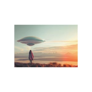 Postkarten,Raumschiff Fliegen auf Anderswelt - Kunstdrucke, Space Art, Sci-fi Illustration, Kosmisches Briefpapier, Astronaut