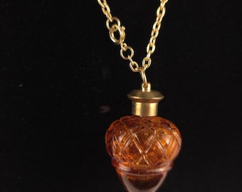 Vintage Acorn Perfume Bottle Pendant Amber Glass w/Perfume