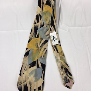 1980&#39;s/1990&#39;s Graffiti Pattern Gold/Yellow Silk Necktie by Van Heusen 417