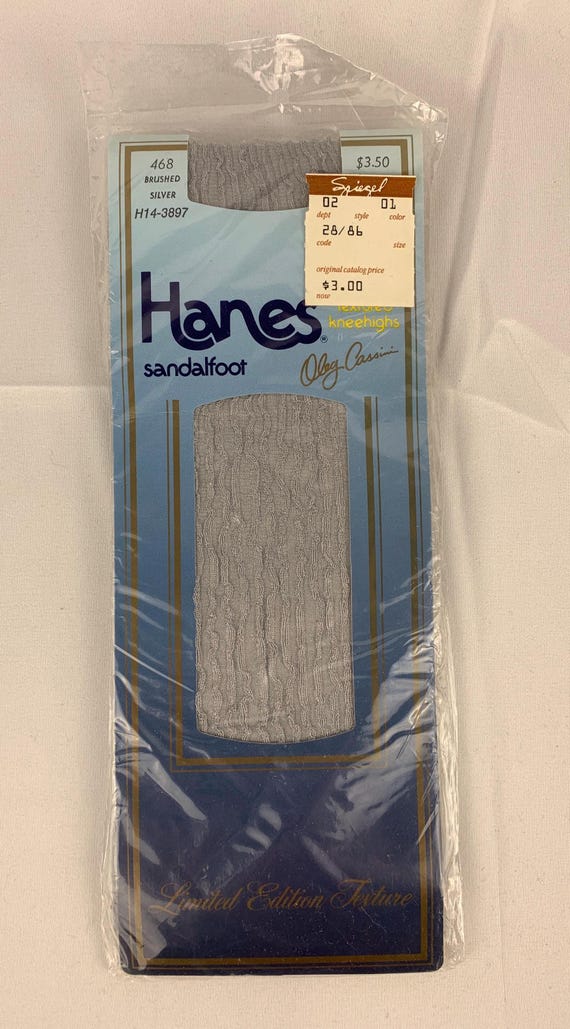 Vintage Hanes Oleg Cassini Silver Sandalfoot Kneehigh Pantyhose/Nylons