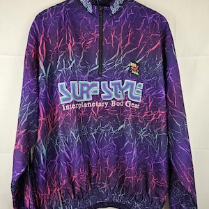 Vintage &#39;80s/&#39;90s Surf Style Windbreaker Purple, Pink, Teal, One Size Fits All