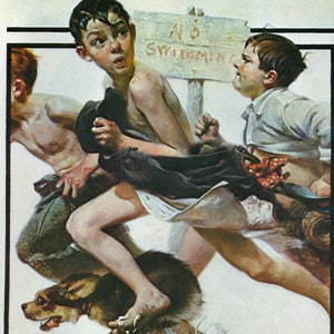 No Swimming (1921) - Norman Rockwell - Art Print for Wall Decor Vintage 1970s Bookpage