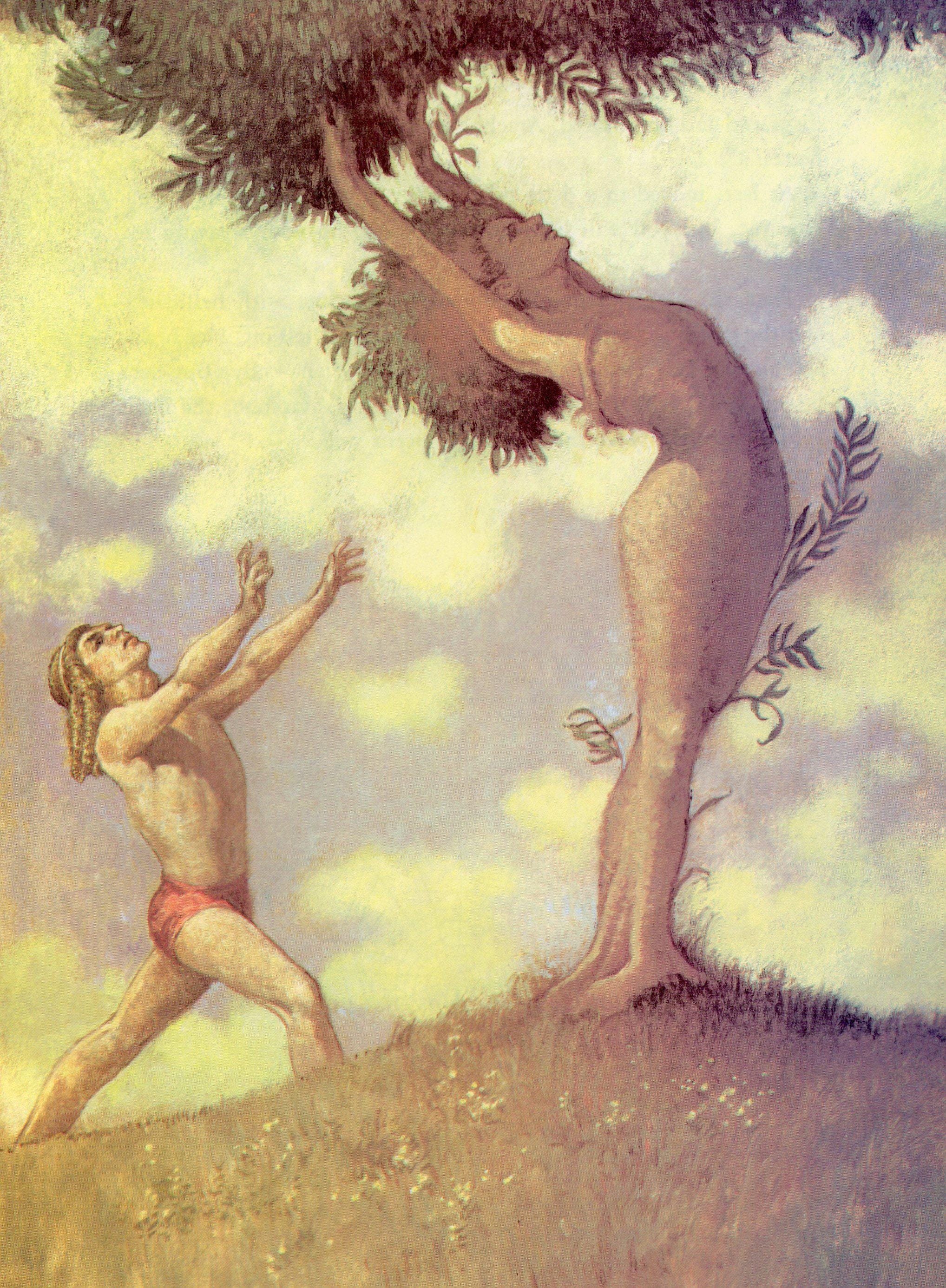 Apollo & Daphne - Greek Myth Art Print for Wall Decor Vintage 1980s Repurposed Bookpage