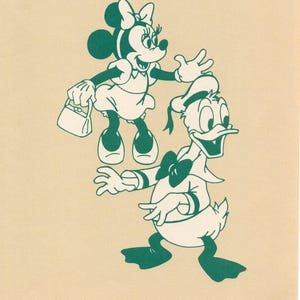 Vintage Disney Animation - Minnie Mouse & Donald Duck - Print for Wall Decor (Repurposed Bookpage)