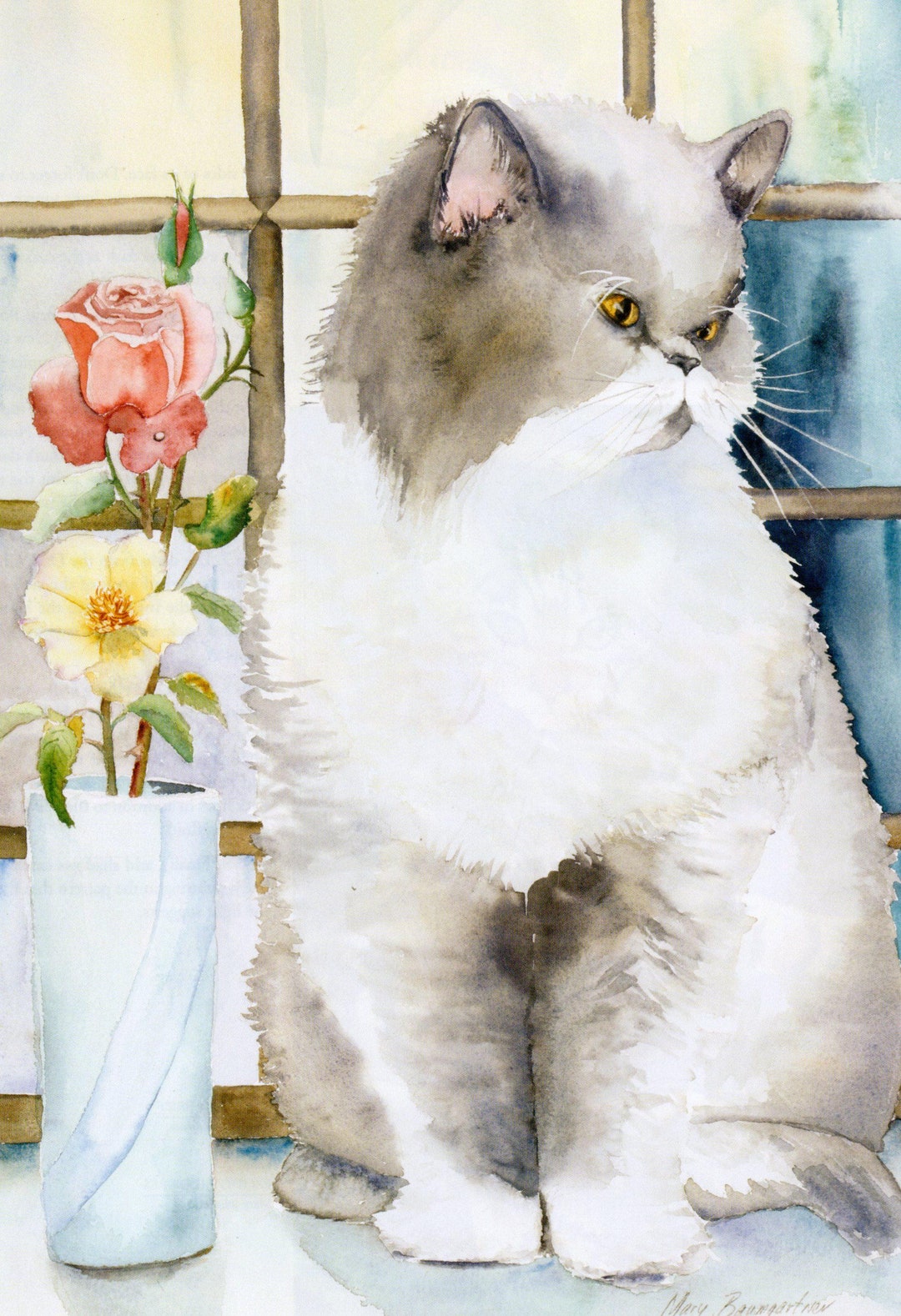 White and Gray Persian Cat Art Print for Wall Decor & Gallery Walls ...