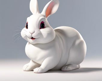 Digital image about a fat little bunny. White fluffy fur, nurturing, cute, cuddly, cuddly.Ai art